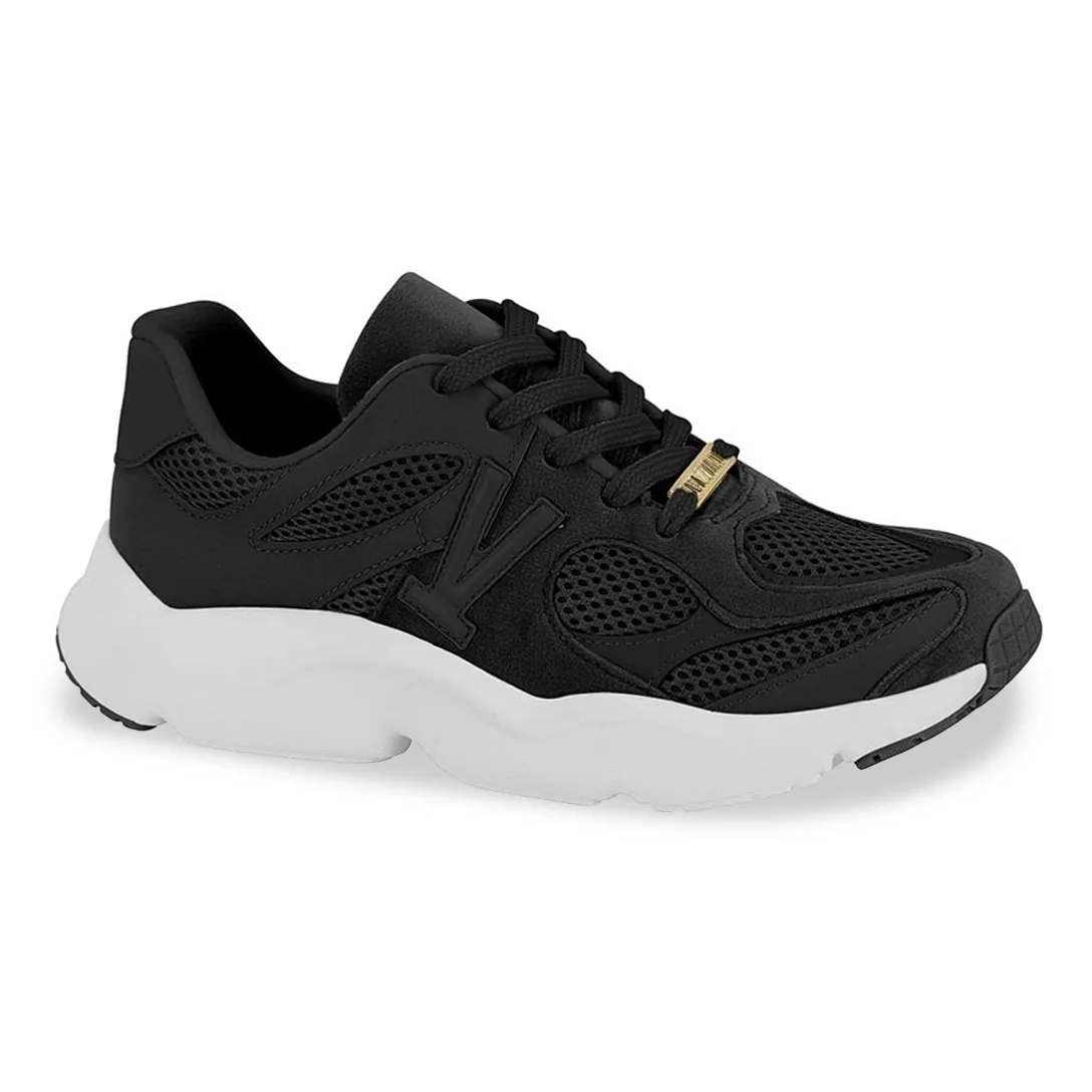Tênis casual feminino Vizzano preto com design moderno e solado branco robusto